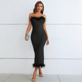 Strapless Sleeveless Hairy Maxi Bandage Dress